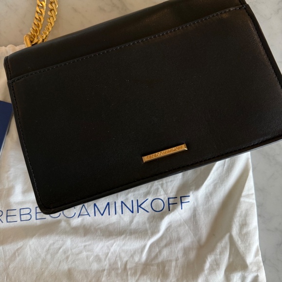 REBECCA MINKOFF Black Gold Chain Crossbody Shoulder Leather Bag - Picture 3 of 4